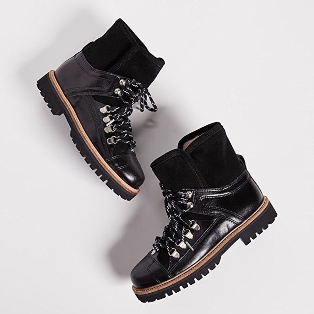 Ganni shearling leather & suede ankle hiking boots